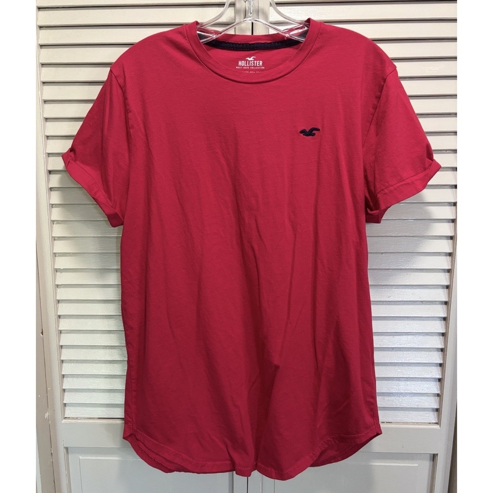 Hollister Curve Hem Logo Crew Neck Short Sleeve T-Shirt Size L Soft Red